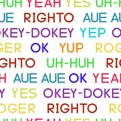 Typography coloured agreement words seamless vector pattern for wrapping, craft, textile, fabric, poster, cards