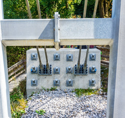 Anchorages and dowels in the rock for fixing the steel cables of a suspension bridge