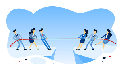 People pull rope. Idea of business competition