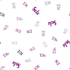Dark Pink vector seamless pattern with 30, 40, 50, 70 percentage signs.