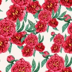 Tuinposter Seamless pattern watercolor flowers pionies. Color wild flowers illustration © WI-tuss