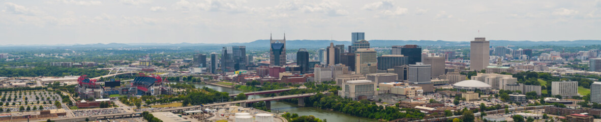 Fototapeta na wymiar Aerial drone panorama Nashville Tennessee and Nissan Stadium