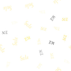 Light Yellow vector seamless layout with discount of 30%, 40%, 50%, 70%.