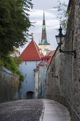 St. Olaf’s Church tower and Walls of Tallinn, Estonia
