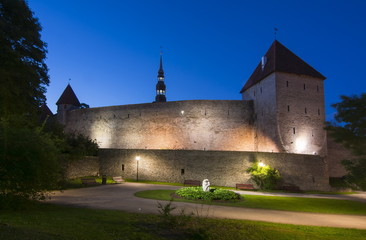 Fototapeta na wymiar Walls of Tallinn at night, Estonia