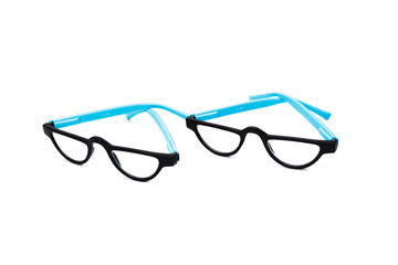Two pair of black spectacles with blue shackles