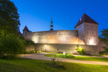 Fototapeta na wymiar Walls of Tallinn at night, Estonia