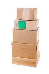 Vertical stack of old packing boxes
