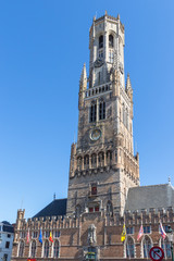 Fototapeta na wymiar View to Belfry of Bruges medieval bell tower