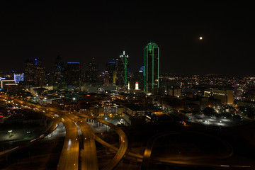 Aerial night photo Downtown Dallas Texas big American city