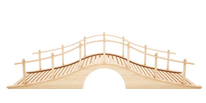 Fototapeta Wooden bridge isolated on white background. Slide view. 3D rendering illustration.