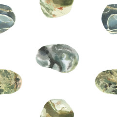 Pattern with beautiful stones in watercolor style.