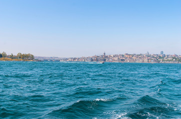 View from the water on the historical center of Istanbul.