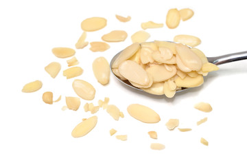 Sliced almond on white background - isolated

