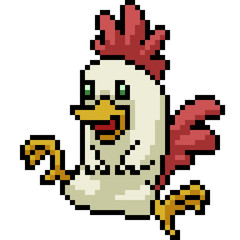 vector pixel art chicken sit