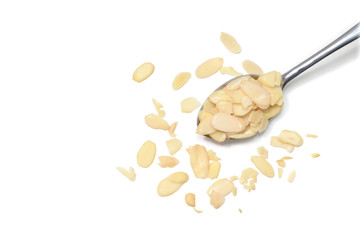 Sliced almond on white background - isolated
