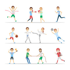 Set of people doing different kinds of sport