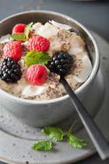 healthy breakfast oatmeal porridge with raspberry blackberry