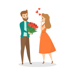 Man gives his girlfriend beautiful flower bouquet