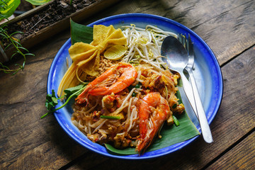 Thai famous food Padthai. Traditional style of Pad-Thai. Padthai is the Most popular Fried Noodle Thai Street Food.