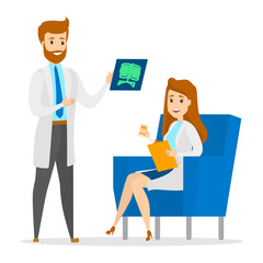 Doctors talking to each other. Doctor showing X-ray.