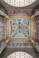 The beautiful decorated ceiling of Laos Victory Gate (Patuxai) in Vientiane, Laos