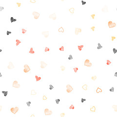 Light Orange vector seamless pattern with colorful hearts.