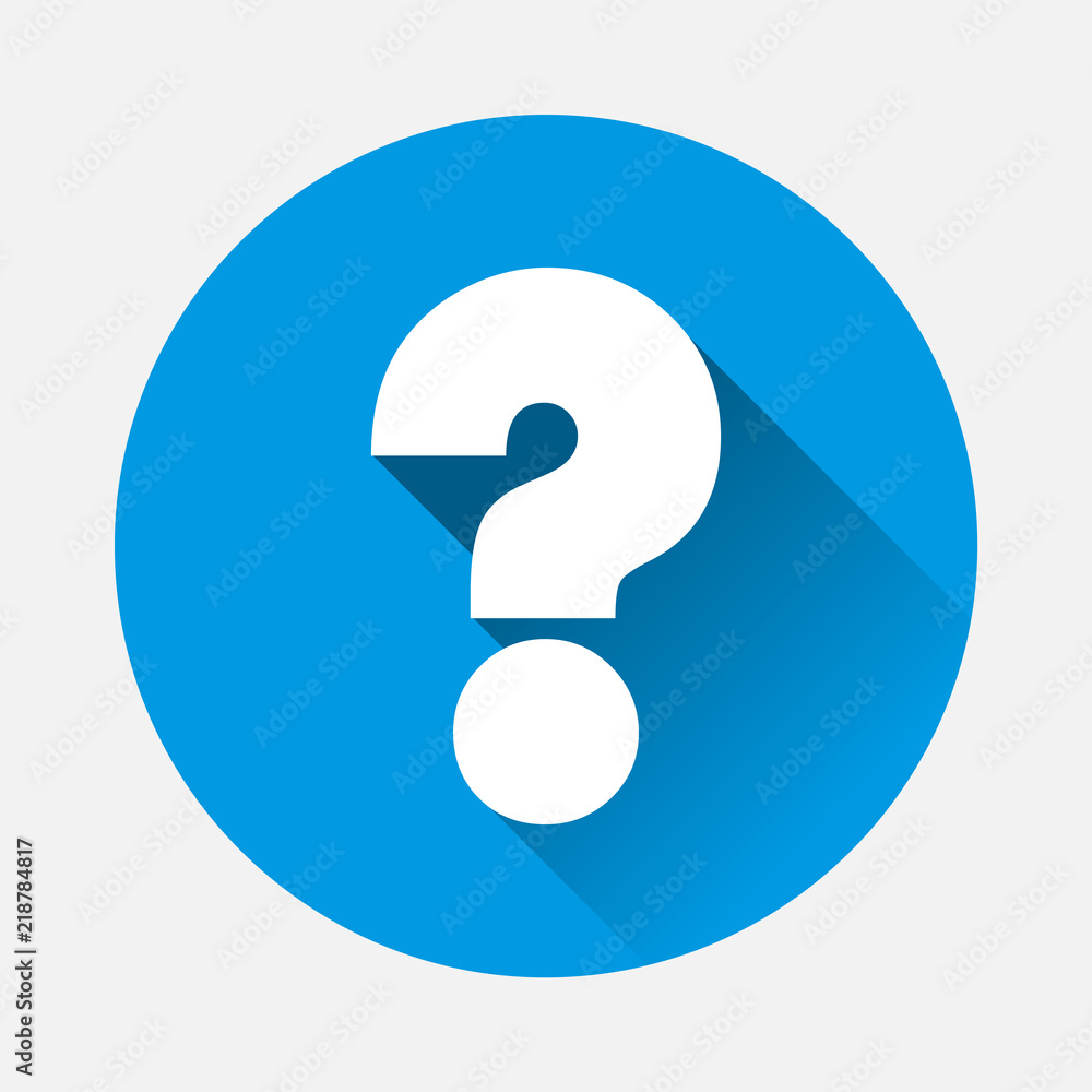 Poster vector question icon on blue background. flat image question with long shadow. layers grouped for ea