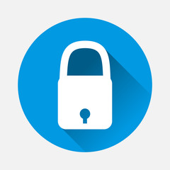  Vector icon of closed padlock on blue background. Flat image padlock with long shadow.  Layers grouped for easy editing illustration. For your design.