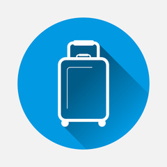  Vector luggage icon on blue background. Flat image  baggage with long shadow. Layers grouped for easy editing illustration. For your design.