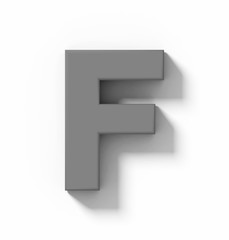 letter F 3D medium gray isolated on white with shadow - orthogonal projection