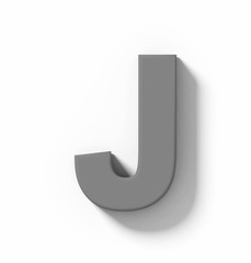 letter J 3D medium gray isolated on white with shadow - orthogonal projection