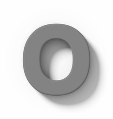 letter O 3D medium gray isolated on white with shadow - orthogonal projection