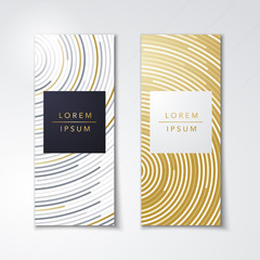 Vector illustration set packaging card or poster templates with different luxury gold texture with trendy linear style
