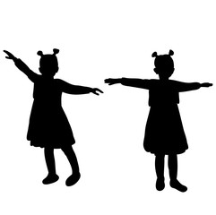 vector, isolated, silhouette little girl playing