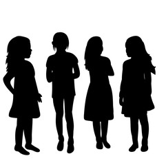 isolated silhouette children little girls talking