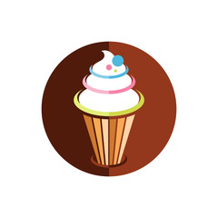 Ice cream on a brown circle logo template. For confectioneries and ice cream shops. Vector illustration.