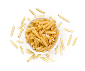 Plate of gluten free pasta, isolated on white