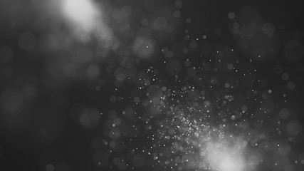Glitter lights. Bokeh background with lots of blurred particles. Bright glowing defocused dust. Magic composition. 3d rendering