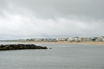 Landscape of ocean water clouds and land. Cloudy, nature