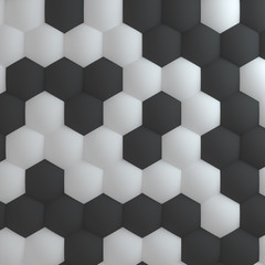 Background with set of hexagons. Creative honeycomb geometric structure. Cell elements. Abstract structure. 3d rendering