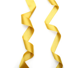 Yellow ribbons on white background