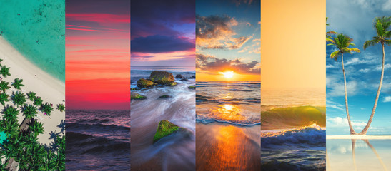 Collage of summer sea and beach images - nature and travel background