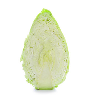 Half of pointed cabbage on white background