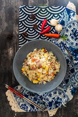 Cantonese fried basmati rice with ham and eggs