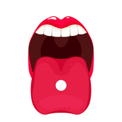 Obraz premium Open Mouth with tablet on tongue