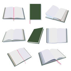 Open and closed books, diary, notepad vector flat icons set isolated on white background.
