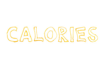 Fototapeta premium The word CALORIES made with pieces of fried French fries isolate on a white background