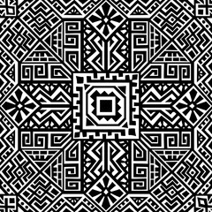 Simmetric seamless pattern in ethnic style. Tribal geometric ornament, perfect for textile design, site background, wrapping paper and other endless fill. Trendy boho tile.