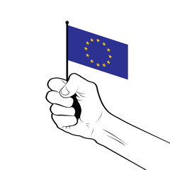 Clenched fist raised in the air holding the national flag of European Union